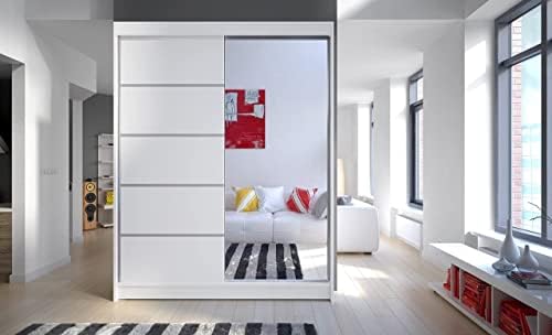 ML Furniture V5 Sliding Door Wardrobe Full Black 150 cm - Mirrored - Wardrobes for Bedroom with Clothes Rail Bedroom Furniture Set 150 x 200 x 58