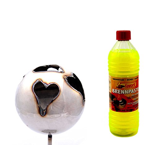 Gebrüder Lomprich Gartenfackel Feuerkugel – Herz XL + 1Liter Brennpaste