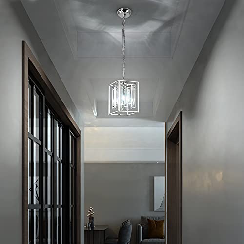 Modern K9 Crystal Pendant Lighting With 1-Lights Bulbs, Rectangle Stainless Steel Pendant Light Fixture Adjustable Hanging Kitchen Island Light For Dining Room Living Room Foyer Hallway, Ul Listed… #TOP3