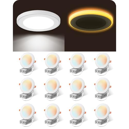 EDISHINE 12 Pack 6 Inch Recessed Lighting with Night Light, 5CCT Dimmable LED Recessed Lighting, 13W 1100LM CRI 90+, Canless Light Fixtures for Kitchen, Living Room