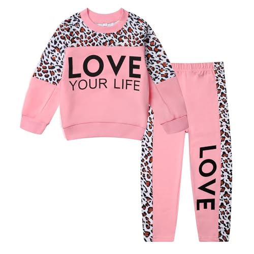 Image of Toddler Girls 2 Piece Cute Outfits, Crewneck Sweatshirt with Jogger Pants Kids Clothing Set for Fall Winter