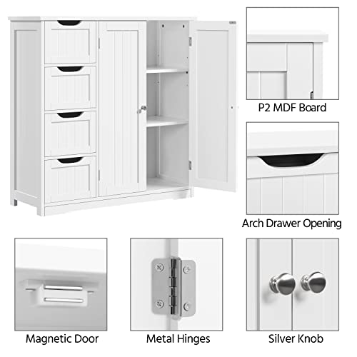 Yaheetech YT-00120336 Wooden Bathroom Floor Cabinet, Side Storage Organizer Cabinet With 4 Drawers & Double Doors, Freestanding Entryway Storage Unit Console Table thumb #6