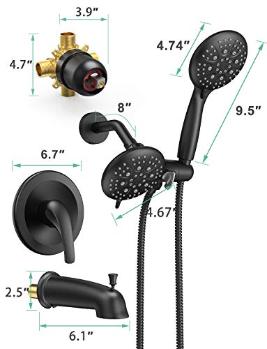 Sr Sun Rise Shower System With Tub Spout, 35-Function Dual 2-In-1 Tub And Shower Faucet Combo Set, Single-Handle Tub And Shower Trim Kit, Patented 3-Way Diverter Matte Black(Valve Included) #TOP5