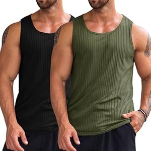 Runcati Men’s Ribbed Tank Tops 2 Pack Knit Sleeveless Workout T Shirt Muscle Gym Fitness Tee