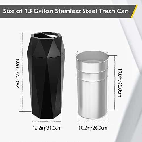 Image of Dyna-Living Commercial Trash Can Outdoor Garbage Can with Lid Indoor Large Trash Bin Stainless Steel Industrial Waste Container Black