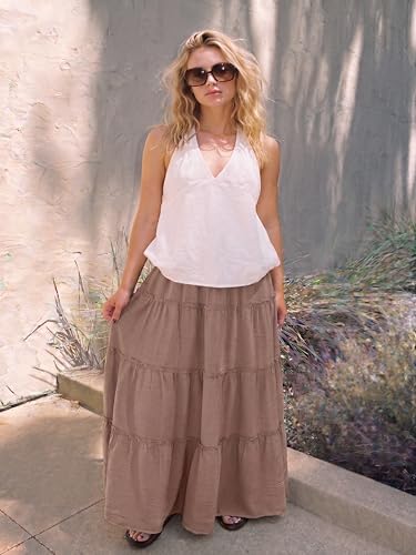 Lepunuo Plus Size Ruffle Maxi Skirt Pockets High Waist Flattering — view 2
