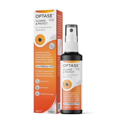 Optase Cleanse & Protect 2-in-1 Hypochlorous Acid Eyelid Spray for Daily Cleansing and Protection with Antibacterial Action. for Eyelids and Surrounding Skin Preservative Free 250 Sprays