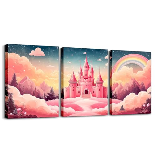 Feelyou Rainbow Castle Bathroom Wall Art for Home Decor Pink