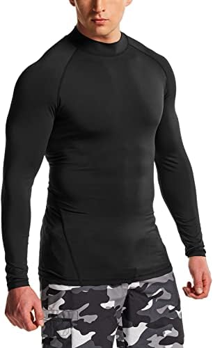 TSLA Men's UPF 50+ Long Sleeve Rash Guard, UV/SPF Quick Dry Swim Shirt, Water Surf Swimming Shirts, Basic Guard Black, Small