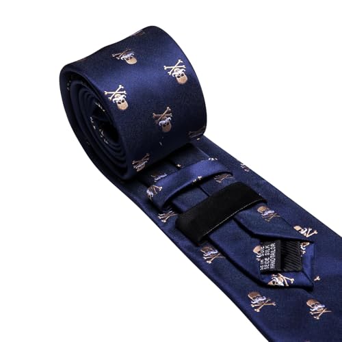 Image of Barry.Wang Man Tie Sets Skull Ties Animal Extra Long Necktie Silk Woven Handkerchief Cufflinks Festival Party Gift
