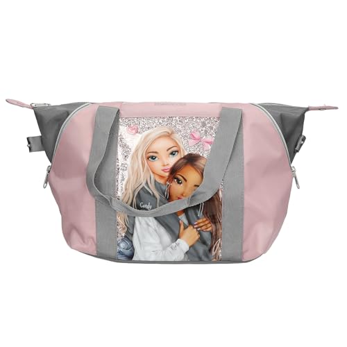 Depesche - Depesche 13321 TOPModel My BFF - Sac de Sport Rose et Gris, avec Motif de Mannequin et Paillettes, Sac avec Forme Ajustable pour Plus de Place