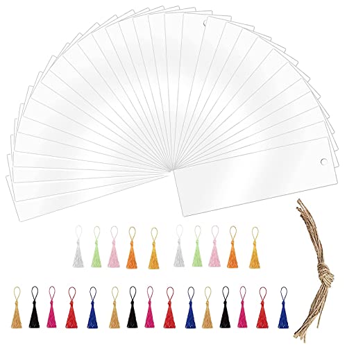 100 Pieces Acrylic Blank Bookmark Set, Betterjonny 30Pcs Clear Craft Bookmark With 40Pcs Tassels And 30Pcs Ropes Rectangle Unfinished Book Marker Tags For Classroom Projects And Present Tags #TOP10