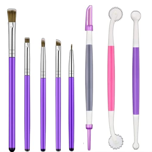 Ensemble d'outils de décoration de gâteau fondant 8 pièces Outils de Modelage pour Pâtisserie, Outils Pate a Sucre de Modelage FondantDIYfournitures de cuisine,5 brosses et 3 outils à double tête Cover