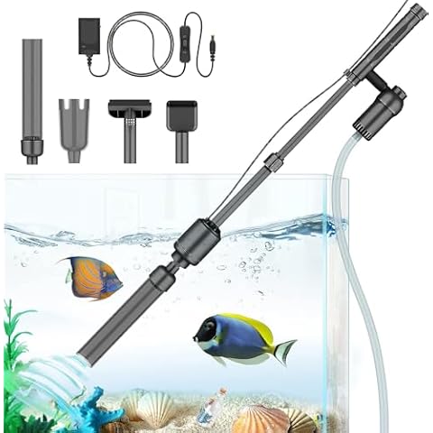 bedee Aquarium Gravel Cleaner, 6 in 1 Aquarium Electric Vacuum Cleaner Siphon Filter Cleaner Set Cover