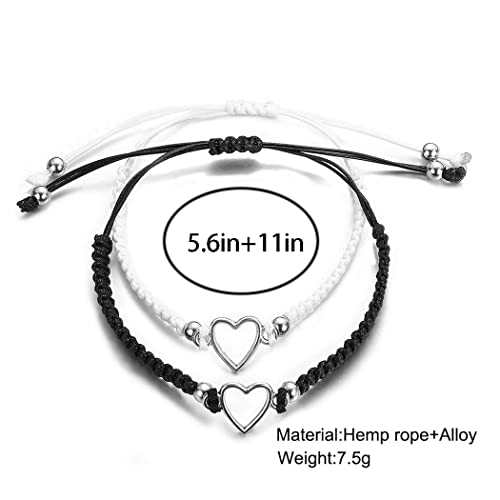 Aluinn Love Heart Bracelets Hollow Out Friendship Braided Black White Rope Bracelet Stackable Bracelet Boho Adjustable Hand Chain Jewelry for Women3