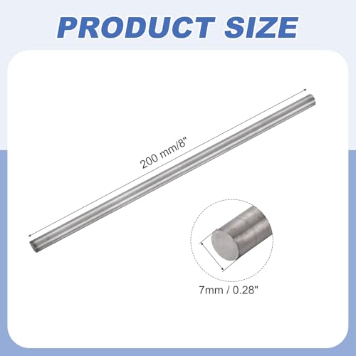 QUARKZMAN Titanium Rundstab 0.28 Zoll Durchmesser (7mm) 8 Zoll Länge GR2 Metall Massiv TA2 Titanium Rundstab Stange Für Modellflugzeug Autos Schiff DIY Bastelarbeit