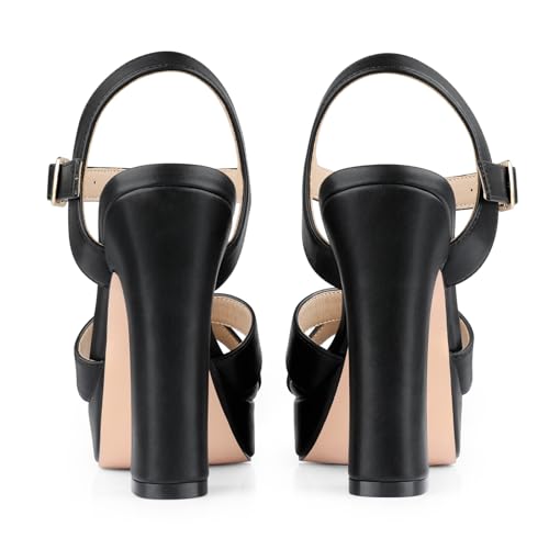 JOY IN LOVE Women's 4.5 Inch Chunky Heel Platform Sandals, Ankle Cross Strap Party Wedding Dress Shoes Black Matte US10 by JOY IN LOVE - Used condition - Image 5