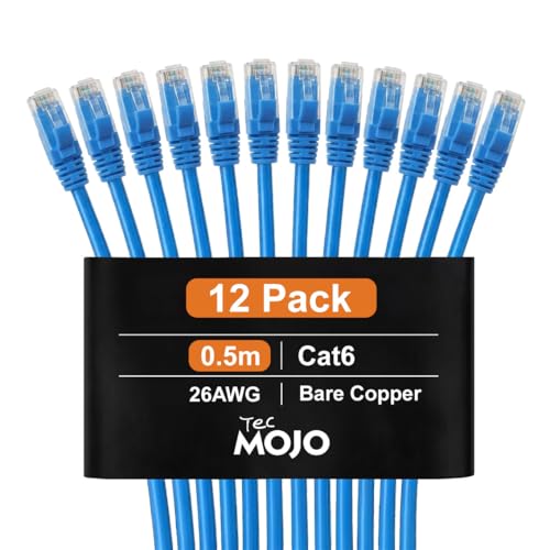 Tecmojo Ethernet Cable 0.5M, CAT 6 Ethernet Cable 12 Pack LAN Gigabit, RJ45 Pure Copper Core 1000Mbps for 250Mhz/s Cord, Network Patch Cord for Router Modem Patch Panel Faster Than Cat 5e/Cat 5, Blue