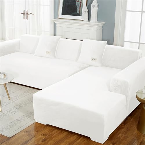 Housse de canapé 3 places en velours blanc extensible quatre saisons - 3