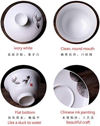 Miniatura 8 de Juego de té de pescado chino Fengshui Tetera Gaiwan Tazas de porcelana blanca Gongfu juego de té