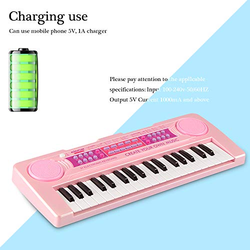 aPerfectLife Kids Keyboard Piano, 37 Keys Multi-Function Charging Electronic Educational Toy Organ for Kids Toddlers Children with Microphone (Pink)