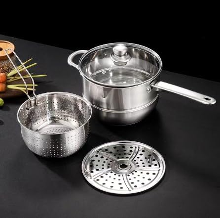 Miniatura 9 de Juego de freidoras de acero inoxidable con cesta, ollas multifuncionales 3 en 1, para cocinar al vapor, freír y hervir, juego de freidora de caldera