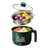 Elektrische Hot Pot, 1,8L Elektrischer Kochtopf, 220V 600W Tragbare Mini Antihaft Multikocher, Schneller Ramen Kocher für Steak/Nudeln/Suppe/Ei/Hafer/Dorm/Dampfer/Home(Grün)