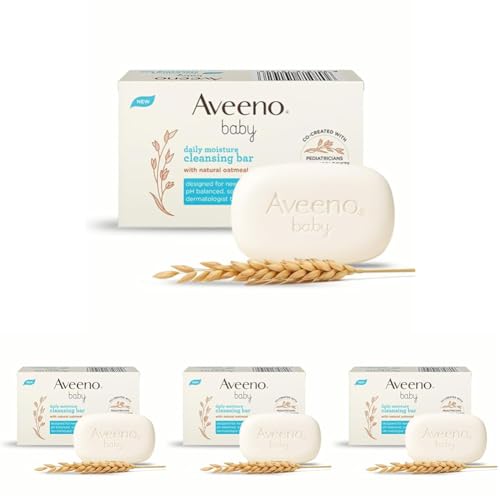 Image of Aveeno Baby Daily Moisture Cleansing Bar 75g | With natural Oatmeal, Glycerin and Shea Butter | Co-created with Pediatricians and Dermatologists for newborn sensitive skin | pH balanced, free of soap, parabens sulfates and phthalates