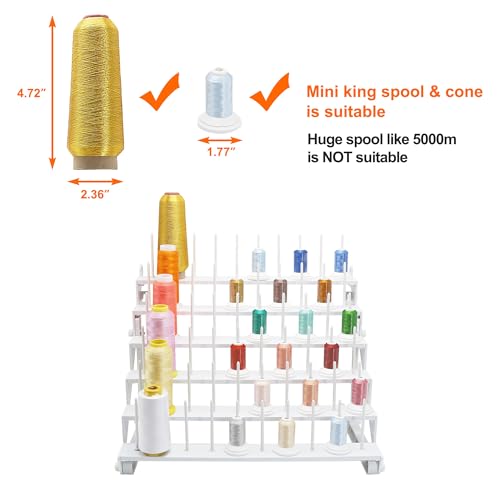 Image of Thread Rack with 60 Spools, Large Thread Stand with Long Pegs, Bright White Plastic Thread Holder for Embroidery, Thread Storage and Hair Braiding STS-60D