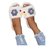 Damen Plüsch Fell Hausschuhe Dasongff Offene Zeh Flauschige Pantoffeln Damen Latschen Warme Frauen Badelatschen Flache Sandalen Sommer Winter Women Slides Fluffy Slipper Schlappen Fur Slides
