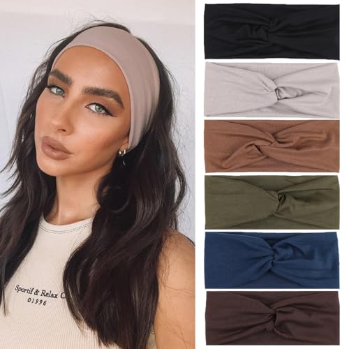 Image of Kachanaa 6 Pack Elastic Fashion Non-slip Workout Headbands for Women Knot Floral Printed Hair Band Scarf Turban for Yoga Outdoor Sport Sweat Wicking Accessories
