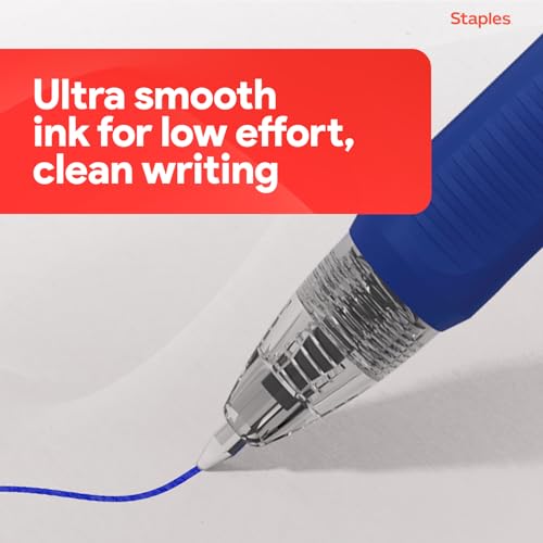 Image of Staples Retractable Gel Pens, Bold Point 1.0mm, Blue Ink, 12 Pack - ProGel Smooth‑Flow Pens for Office & School Use