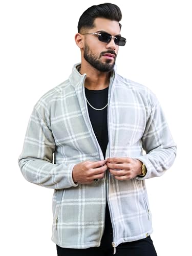 Image of Maniac Mens Checkered Full Zipper Fullsleeve Polyester Blend Fleece Shacket for Men