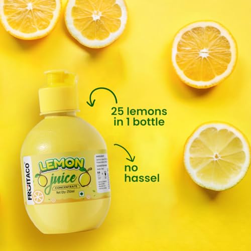 Image of Fruitaco Yellow Lemon Juice Concentrate - Pack of 3 (750ml) | Equivalent to 75 Lemons | Pocket Bottle | Easy to Use in Cooking, Beverages, Shikanji, Lemonade & More