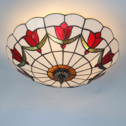 Skyweel 16 Inch Tiffany Style Stained Glass Ceiling Light Flush