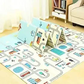 Tapete de Atividades Dupla Face Dobrável 150x200cm (2x1,5m) - Térmico, Anti-Impacto e Impermeável (Carros)