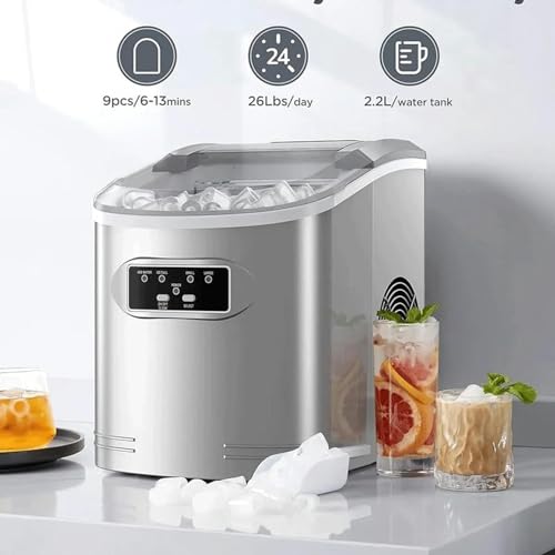 Máquina fabricadora de hielo de mostrador, 26 libras en 24 horas, 9 cubos listos en 6 minutos, con función de autolimpieza miniatura 2