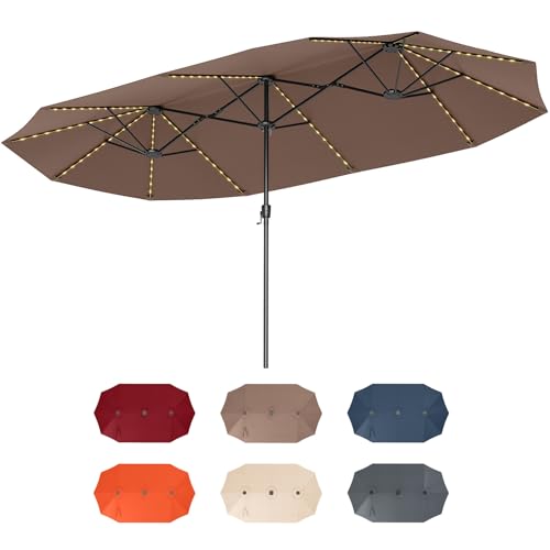 Tangkula 15.5 FT Extra-Large Patio Umbrella w/LED Solar Lights, C...