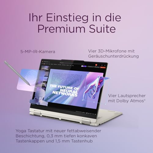 Lenovo Yoga 7 2-in-1 Laptop | Copilot+ PC | 16 2.8K OLED Touch | AMD Ryzen AI 7 350 | 32GB RAM | 1TB SSD | AMD Radeon 860M GPU | Windows 11 | QWERTZ | Seashell | 2 Monate Premium Care