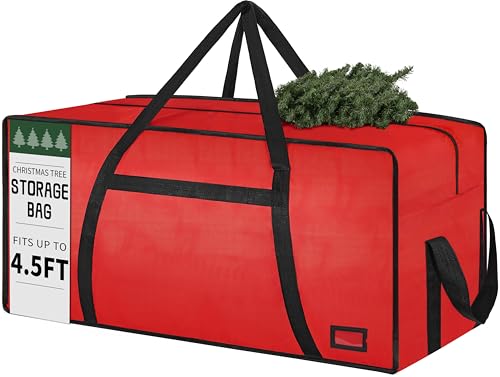 Image of 3FT /4FT /4.5 FT Christmas Tree Storage Bag, Heavy Duty Christmas Tree Bag with Reinforced Handles and Dual Zippers Wide Opening, Large Capacity fits for Artificial Christmas Tree, Red