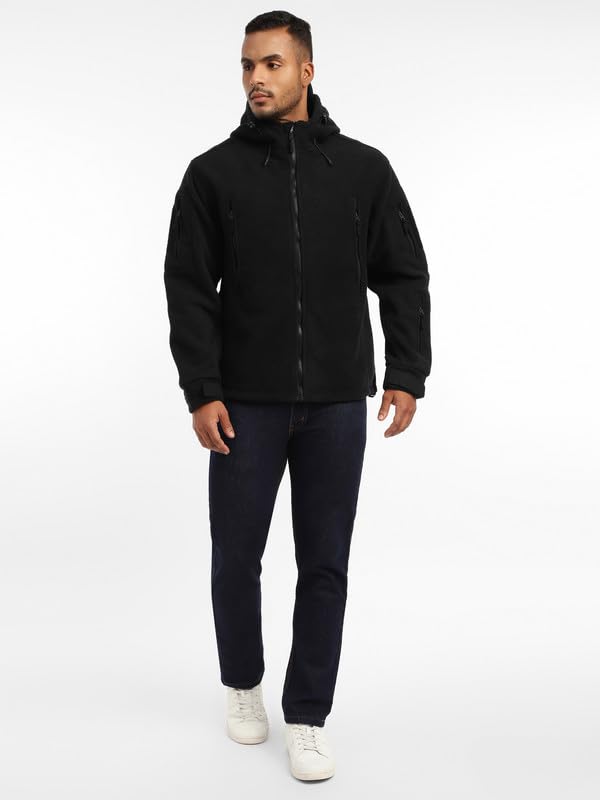 Image of MOUNTMILLER Men's 10 Zip Outpost Superbond Tactical Windproof Fleece Jacket with Hood | Adjustable Cuffs | Reinforced Elbows | YKK Zippers | Multiple Pockets for Outdoor & Active Wear