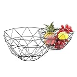 Fantasee 2 Pack Metal Wire Fruit Basket, Countertop Fruit Bowl, Stainless Steel Geometric Wave Shape