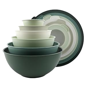 COOK WITH COLOR Mixing Bowls with TPR Lids – 12 Piece Plastic Nesting Bowls Set includes 6 Prep Bowls and 6 Lids – Microwave Safe (Sage)