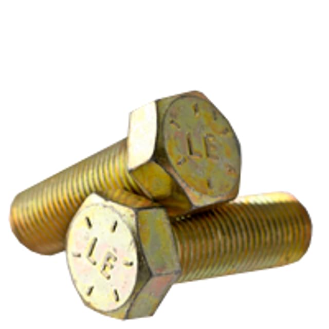 7/16"-20 x 1 Hex Bolts, Grade 8, Yellow Zinc-Plated Finish Bake Finish, Fine Threads, Fully Threaded, Made in USA, 25 Pack