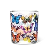 Abbott Collection Colourful Butterflies Votive/Tealight Candle Holder - Glass, Multicolor (3' H)