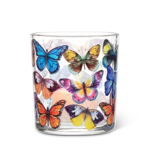 Abbott Colourful Butterflies Votive Candle Holder - Glass