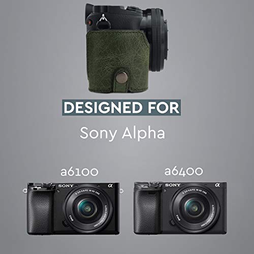 MegaGear MG1644 Ever Ready Genuine Leather Camera Half Case Compatible with Sony Alpha A6100, A6400 - Green - Image 5