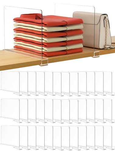 Image of HBlife 36 Pack Clear Shelf Dividers, Vertical Purse Organizer for Closet Perfect for Sweater, Shirts, Handbags in Bedroom and Kitchen, Adjustable Acrylic Bookshelf for Organization