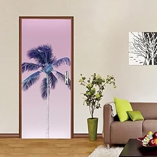 PSSR Autocollants de porte 3D Peintures murales de porte Pelage et bâton Autocollants CocotierMiroir Carreaux Décoration murale 95x215cm