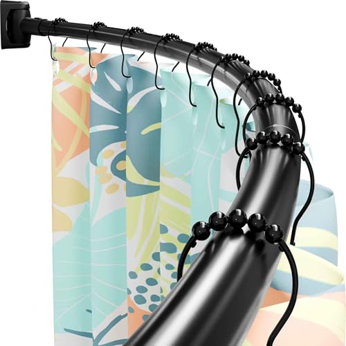 DYHOME Curved Shower Curtain Rod For Bathroom 35-76 Inches Adjustable Length Black Curved Shower Rod Metal Rods Round Shower Curtain Rods Rotate Bracket For Large Shower Space Need Drilling